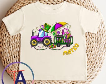 Personalisierte Karneval Kleinkind T-shirt, Lila Traktor Design