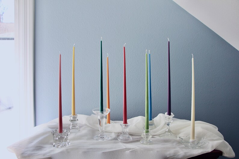 Colored Taper Beeswax Dripless Candles Candlesticks Pastel color Handmade image 9