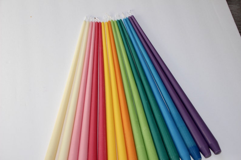 Colored Taper Beeswax Dripless Candles Candlesticks Pastel color Handmade image 4