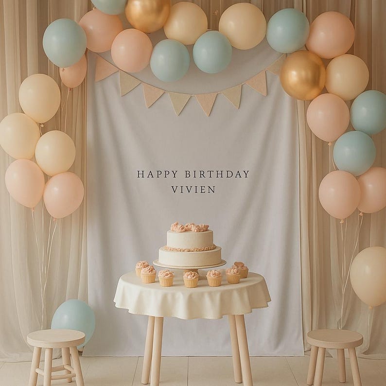 Happy Birthday Banner with Personalized Name Minimalist Party Decor for Kids Customizable Birthday Sign for Parties Wall decoration Backdrop image 1