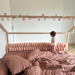 Braided pillow headboard for twin bed Montessori bedding Protector Knot pillow Body Custom Lumbar long Bolster pillow for kids room Gift