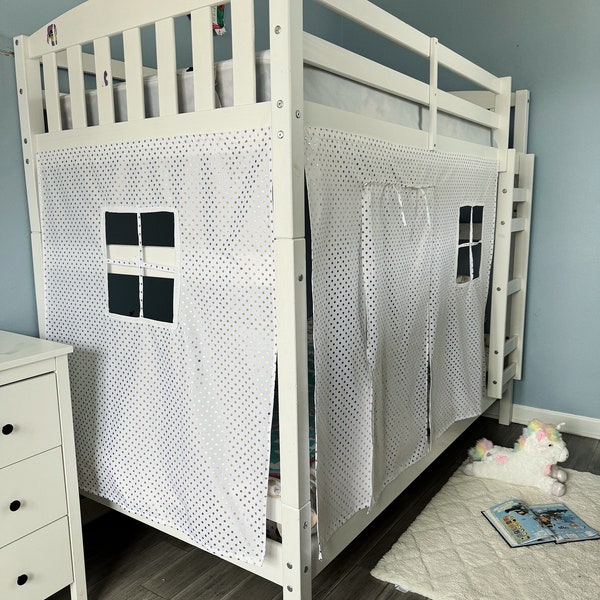 Curtain bunk bed ikea kura breathable Twin loft bed underbed curtain Privacy curtain for low loft bed Playhouse curtain set for girls