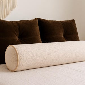 Luxury Bolster Throw Pillow Cylinder Boucle Lumbar Pillow throw Cushion Extra Long Bolster Pillow with Piping Body Bolster Pillow Soft