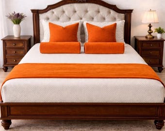 Velvet Bolster Pillow Set Bed Runner Set Custom Size Lumbar Pillows Luxury Bedroom Decor Personalized Bedding Accent