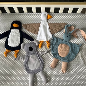 Baby lovey Minky linen newborn comforter Baby shower gift Goose Koala Penguin Infant Birthday gift handmade bunny rabbit Gift for new kid