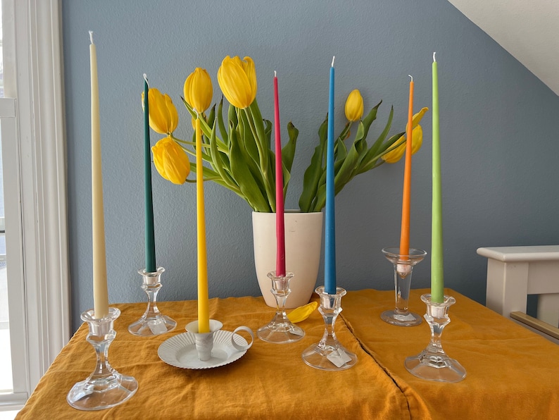 Colored Taper Beeswax Dripless Candles Candlesticks Pastel color Handmade image 1