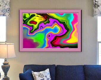 Digital Abstract Cloud Art, Purple Green Household Décor, Transform Your Space with Colorful Cloud Formations, Cloud Abstract Art (CA010)