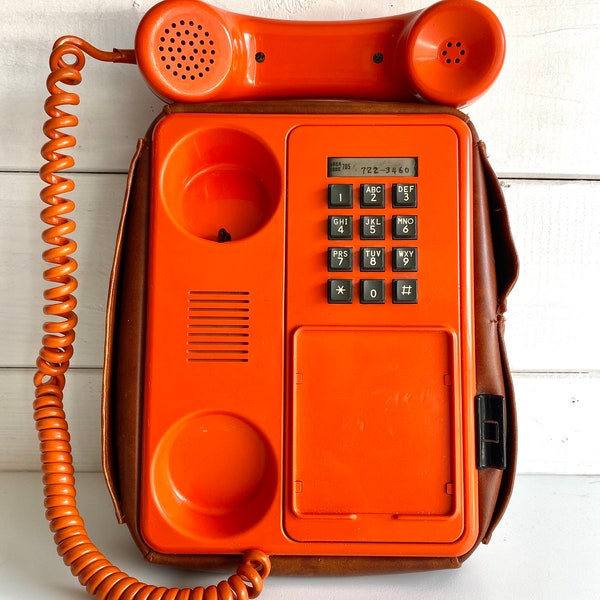 1979 Northern Telecom Orange Doodle Phone | office/home decor | Ashes | MCM | Touch Tone | Wall mountable | Leather pocketed beanbag | Retro