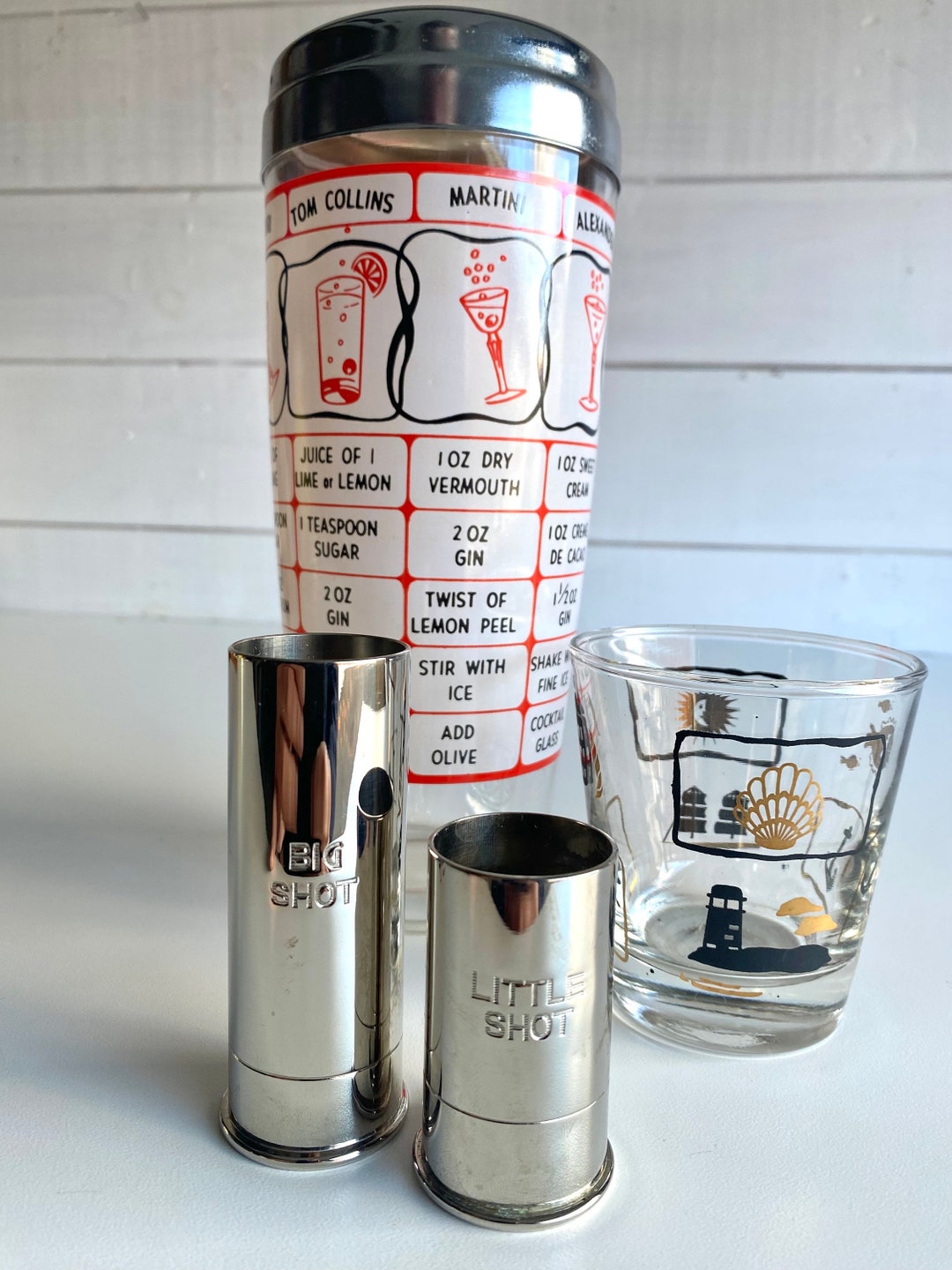 Vintage Chrome Shotgun Shell Jiggers or Shot Glasses Mid Century