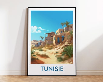 Tunisia poster, Tunisia print, Tunisia illustration, Tunisia gift, vintage travel poster