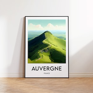 Auvergne Poster, Auvergne Print, Puy de Dôme Illustration, Auvergne France Gift Ideas, Vintage Travel Poster, Auvergne Poster