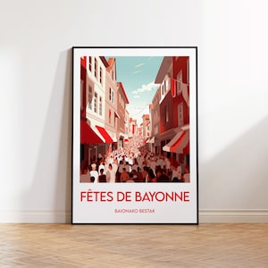 Plakat Les Fêtes de Bayonne, Baionako Bestak Print, plakat, sztuka ścienna Bayonne, kraj Basków Vintage plakat podróżniczy