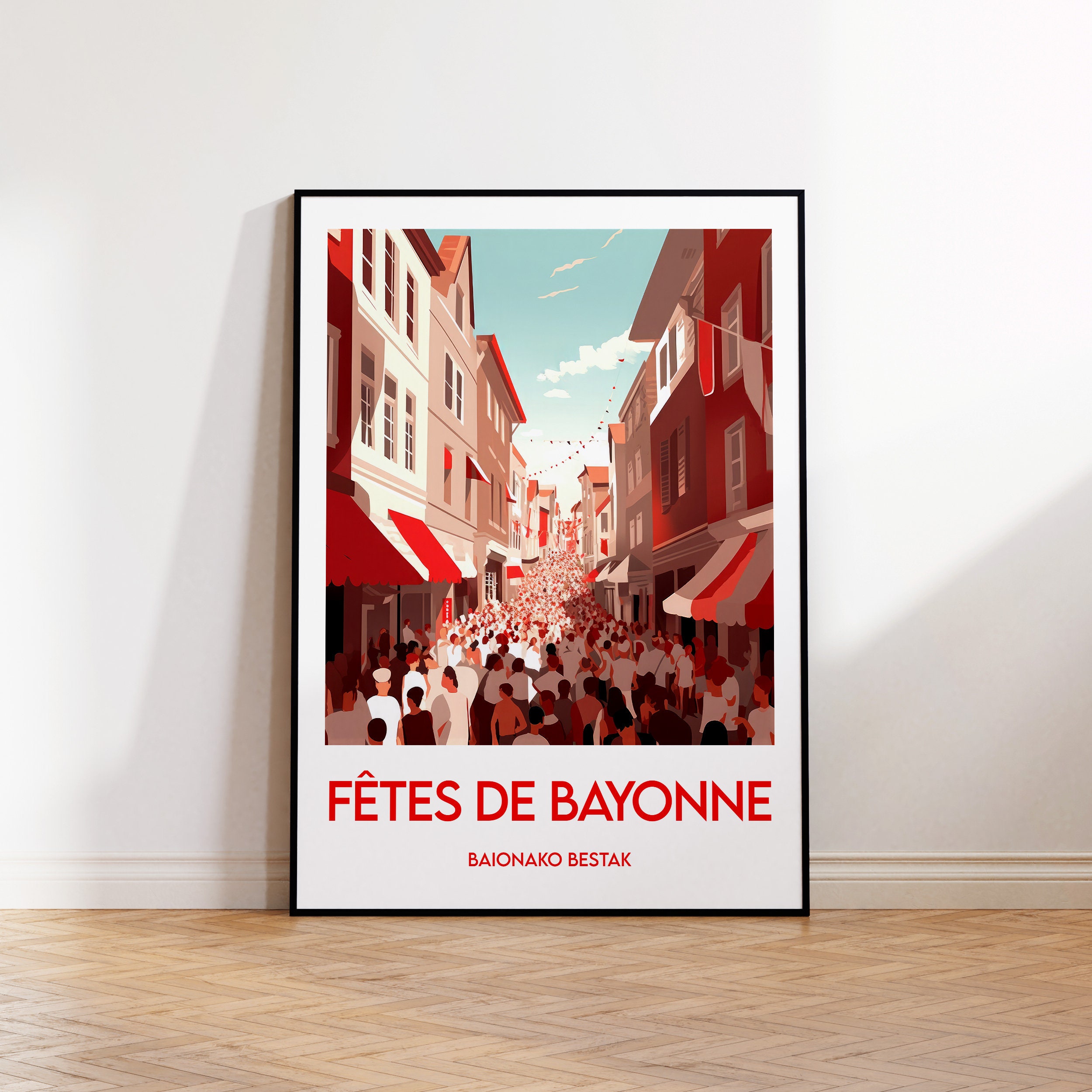 Bayonne Festival Poster, Baionako Bestak Print, Poster, Bayonne Wall Art, Basque Country Vintage Travel Poster