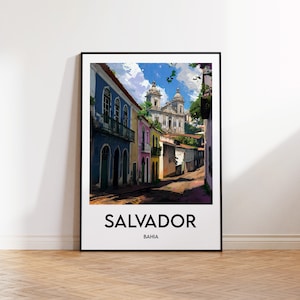 Salvador De Bahia Print, Salvador Poster, Salvador Brasil Wall Art, Bahia State Retro Travel Poster, Framed Brazil Vintage Home Décor Gift