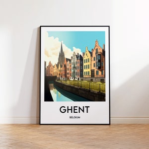 Impressão de Ghent, pôster de Ghent Flandres, arte de parede de Ghent Bélgica, pôster de viagem retrô de Ghent Flandres, decoração vintage emoldurada de Ghent Bélgica para presente