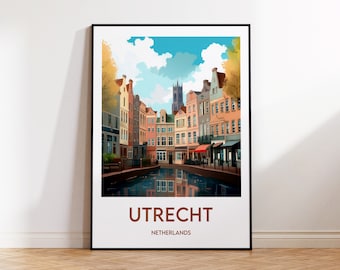 Utrecht Print, Utrecht Poster, Utrecht Canal Wall Art, Nederland Retro Reisposter, Ingelijste Nederland Vintage Home Decor Cadeau