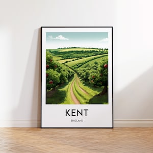 Impresión de Kent, póster de Kent del Este, ilustración de Kent, regalo de Kent, Inglaterra, póster de viaje retro