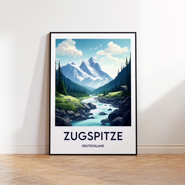 Zugspitze Poster, Zugspitze Druck, Bayerische Alpen, Zugspitze Deutschland Geschenk, Vintage Reiseposter