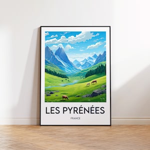 Póster de los Pirineos, póster de los Pirineos, impresión de los Pirineos en Francia, ilustración de los Pirineos