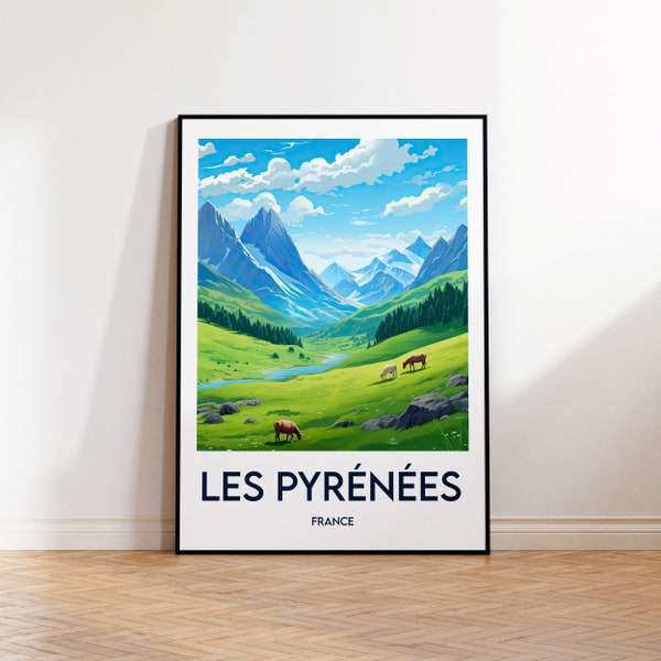 Affiche Les Pyrénées, Les Pyrénées Poster, The Pyrenees France Print, les pyrenees Illustration