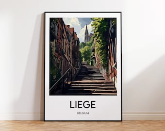 Liege Poster, Liege Art Print, Liege Belgium Illustration, Liege Gift, Vintage Travel Poster, Liege Belgium Poster