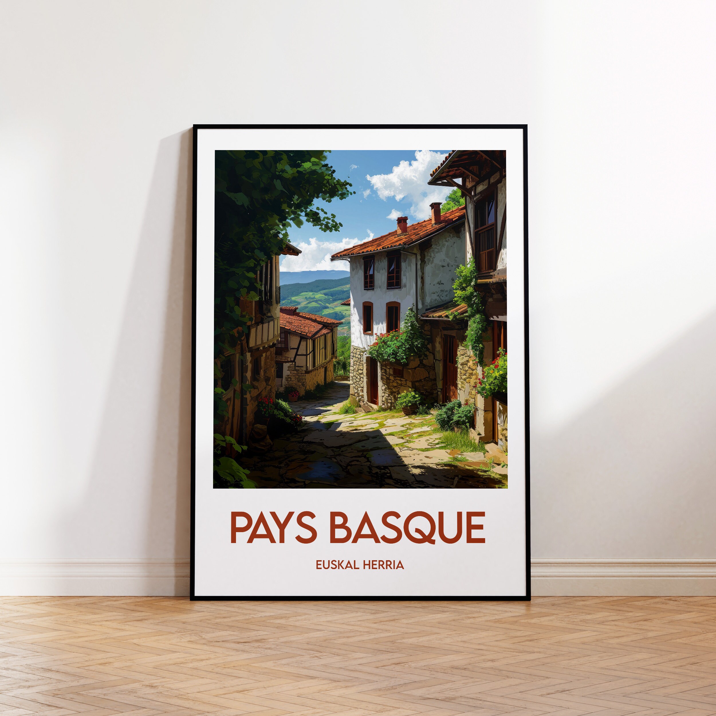 Basque Country Print, Basque Country Poster, Euskal Herria Wall Art, Basque Country Retro Travel Poster, Framed France Vintage Home Décor Gift