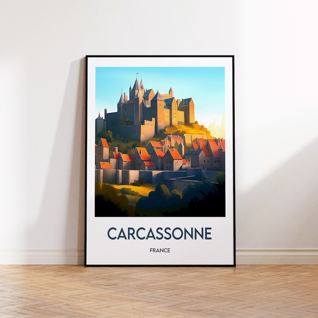 Carcassonne-Druck, Carcassonne-Poster, Occitanie-Wandkunst, Aude Retro