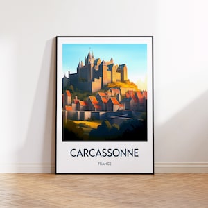 Impresión de Carcasona, cartel de Carcasona, arte de pared de Occitanie, cartel de viaje retro de Aude, decoración del hogar vintage enmarcada de Francia, regalo sin marco