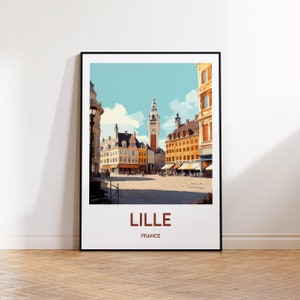 Impresión de Lille, cartel de Lille, arte de pared de Hauts-de-France, cartel de viaje retro de Roubaix, regalo de decoración del hogar vintage enmarcado de Francia