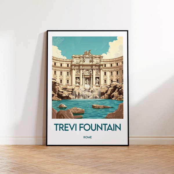 Trevi Fountain Roma Poster, Trevi Fountain Art Print, Fontana di Trevi Italia, Trevi Fountain Italy Gift, Vintage Travel Poster