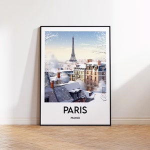 Paris in Winter Print, Paris en Hiver Poster, Paris Under the Snow Wall Art, Christmas in Paris