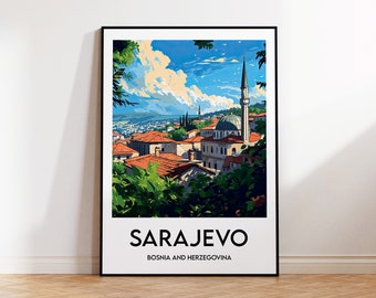 Sarajevo Poster, Sarajevo Art Print, Sarajevo Bosnia and Herzegovina, Vintage Travel Poster, Sarajevo Poster