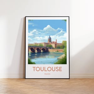 Toulouse Print, Toulouse Poster, Occitanie Wall Art, Haute Garonne Retro Travel Poster, Framed France Vintage Home Décor Gift