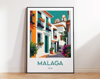 Malaga Poster, Malaga Art Print, Malaga Spain customizable, Malaga España Gift, Vintage Travel Poster, Malaga Spain Poster