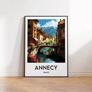 Annecy Travel Poster, Annecy Art Print, Lake Annecy Illustration, Annecy Canals Gift, Vintage Travel Poster, France Poster