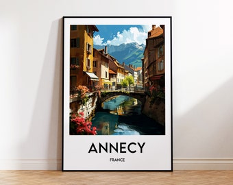 Annecy Travel Poster, Annecy Art Print, Lake Annecy Illustration, Annecy Canals Gift, Vintage Travel Poster, France Poster