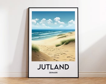 Poster dello Jutland, stampa Jylland, illustrazione della Danimarca, regalo dello Jutland Danimarca, poster di viaggio vintage