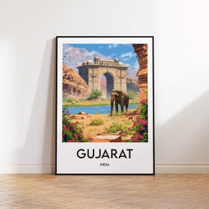 Gujarat Poster, Gujarat Kunstdruck, Gujarat Indien anpassbar, Gujarat Geschenk, Vintage Reiseposter, Gujarat Indien Poster
