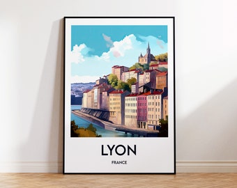 Lyon Print, Lyon Poster, Lyon Wall Art, Rhône-Alpes region Retro Travel Poster, Framed France Vintage Home Décor Gift