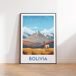 Bolivia Poster, Bolivia Art Print, Bolivia Bolivia customizable, Vintage Travel Poster, Bolivia llama Gift, Affiche Bolivie, Salar de Uyuni