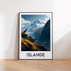 Islande Poster, Islande Art Print, Islande Puffin, Islande  Gift, Vintage Travel Poster, Affiche Islande en français
