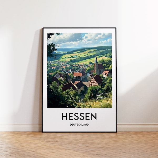 Hessen Länder Print, Hessen Poster, Hessen Wall Art, Germany Retro Travel Poster, Framed Deutschland Vintage Home Decor Gift