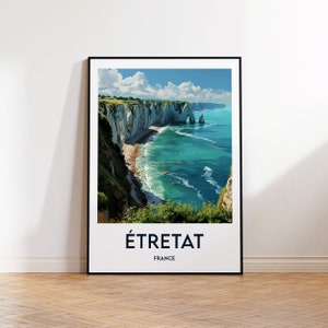 Póster de viaje de Étretat, lámina artística de Étretat, ilustración de Étretat, regalo de Étretat en Normandía, póster de viaje vintage, póster de Francia