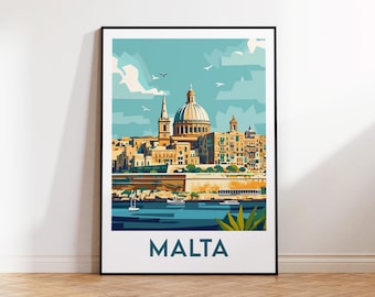 Póster de Malta, Impresión artística de Malta, Valletta de Malta, Póster de viaje vintage, Regalo de Malta, Póster de Malta