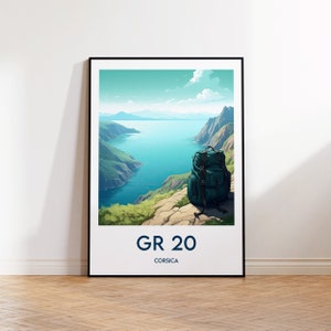 GR20 Poster Corsica, GR 20 Print Corsica, Grande Randonnée Corsica, GR Corsica Gift, Vintage Travel Poster