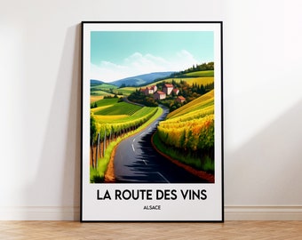 Wine Route Poster Print, Alsace Wine Road Poster, Alsace Grand Est Vintage Travel Poster, Alsace Gift Idea