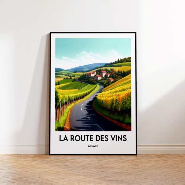 Weinstraße Posterdruck, Elsass Weinstraße Poster, Elsass Grand Est Vintage Reiseposter, Elsass Geschenkidee