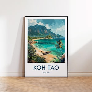 Koh Tao Poster, Koh Tao Art Print, Koh Tao Thailand, Vintage Travel Poster, Koh Tao Thailand Gift, Koh Tao Thailand Poster