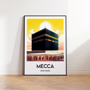Mecca Print, The Kaaba Poster, The Kaaba Wall Art, Saudi Arabia Retro Travel Poster, Framed Mecca Vintage Home Decor Gift