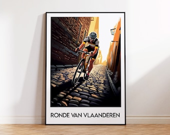 Ronde van Vlaanderen, Tour of Flanders, Cycling monument, cycling illustration, cyclist gift print, bicycle home decor